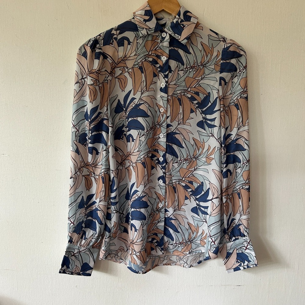 Bohme Quincey‎ Button Down Womens XS Blue Floral Collared Button Front NWOT Boho